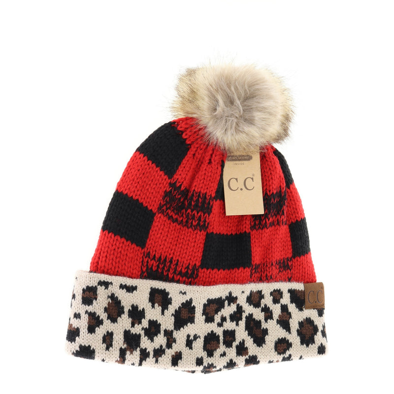 Leopard/Buffalo Mixed Print Fur Pom