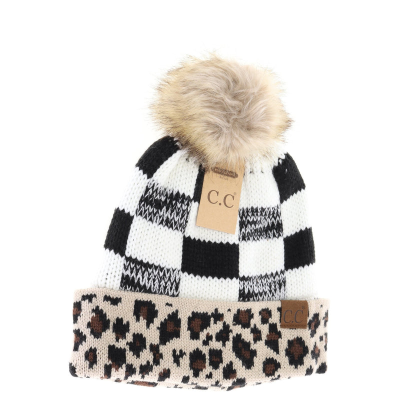 Leopard/Buffalo Mixed Print Fur Pom