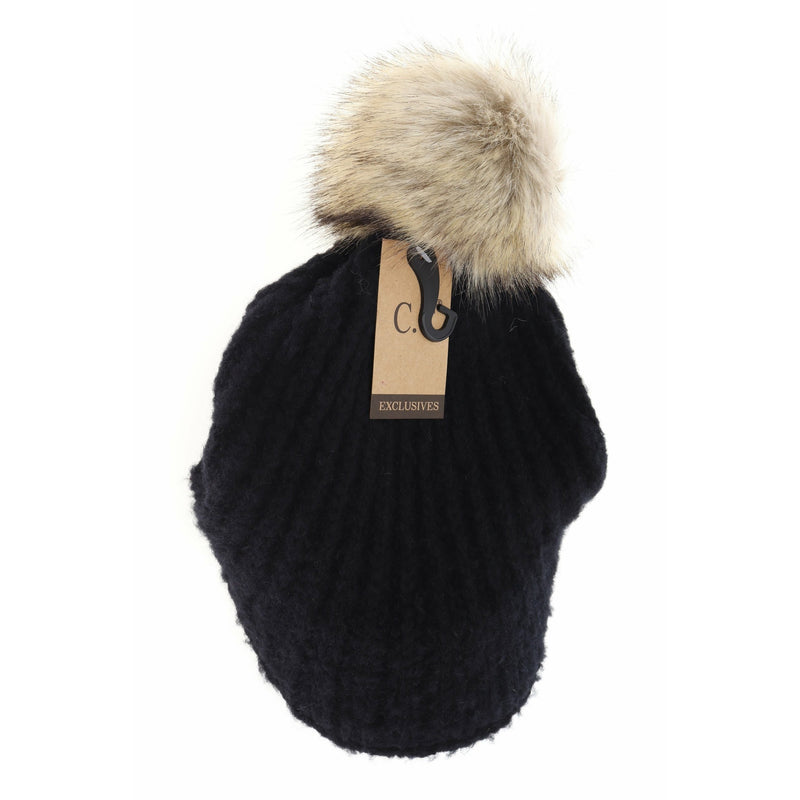Knitted Brim C.C Beanie with Pom