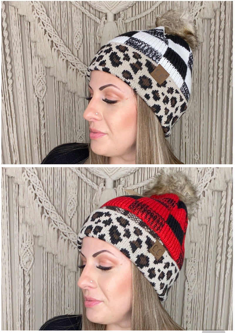 Leopard/Buffalo Mixed Print Fur Pom