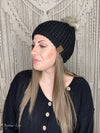 Solid Waffle Stitch Fur Pom C.C Beanie