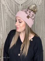 Leopard Pattern Fur Pom Beanie