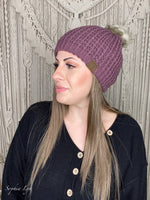 Solid Waffle Stitch Fur Pom C.C Beanie