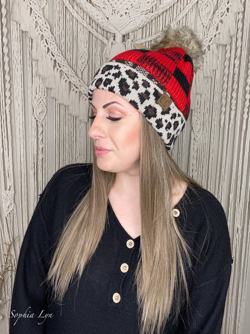 Leopard/Buffalo Mixed Print Fur Pom