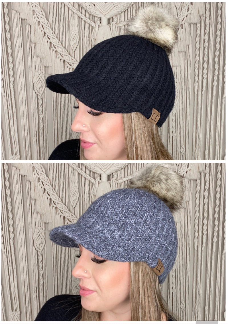 Knitted Brim C.C Beanie with Pom