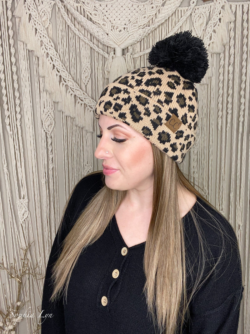 Matching Cuff Leopard Print CC Beanie