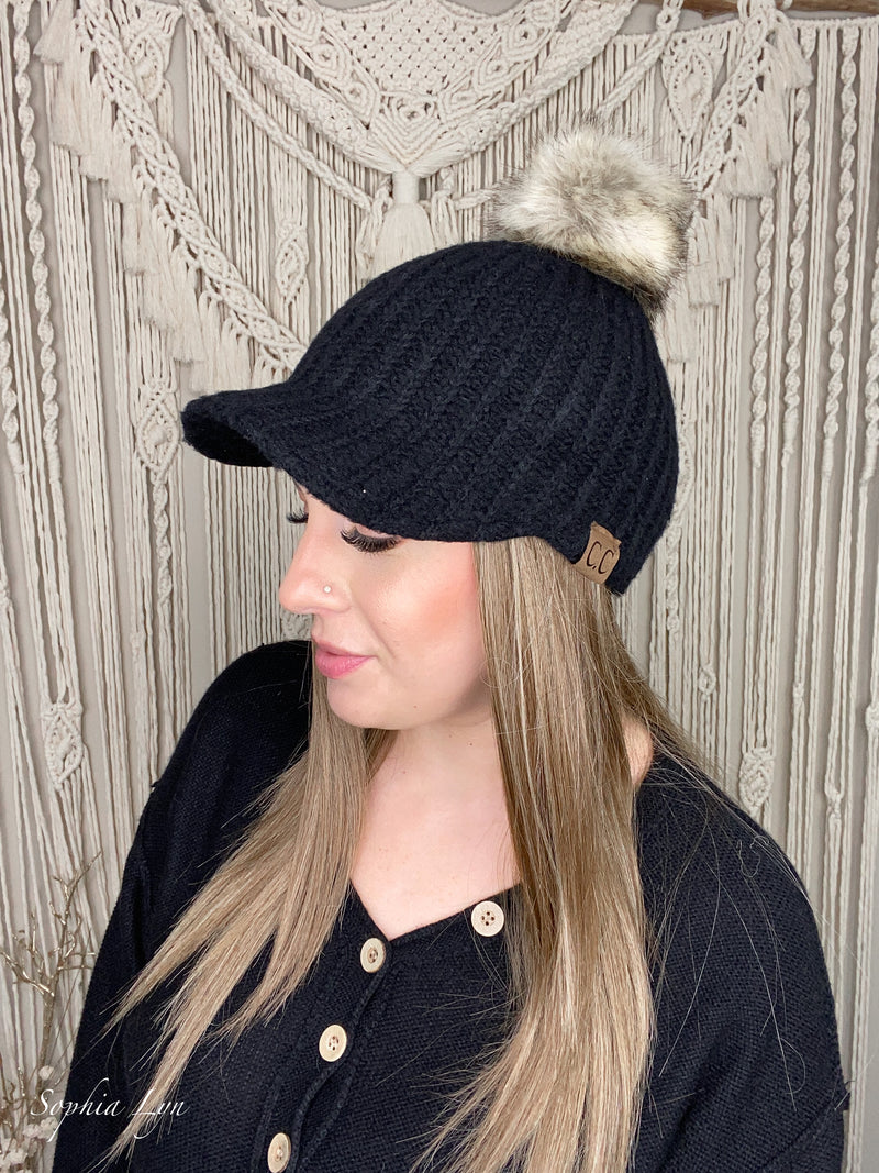 Knitted Brim C.C Beanie with Pom