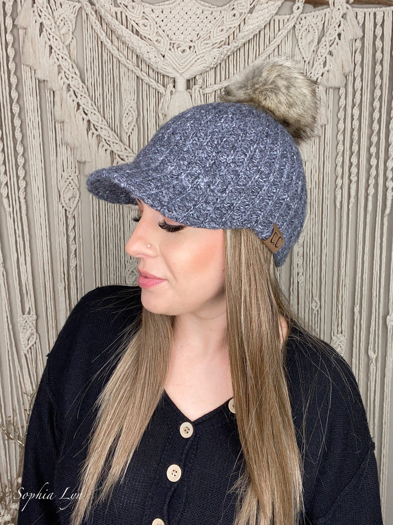 Knitted Brim C.C Beanie with Pom