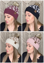 Leopard Pattern Fur Pom Beanie