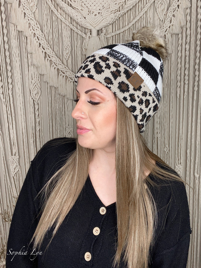 Leopard/Buffalo Mixed Print Fur Pom